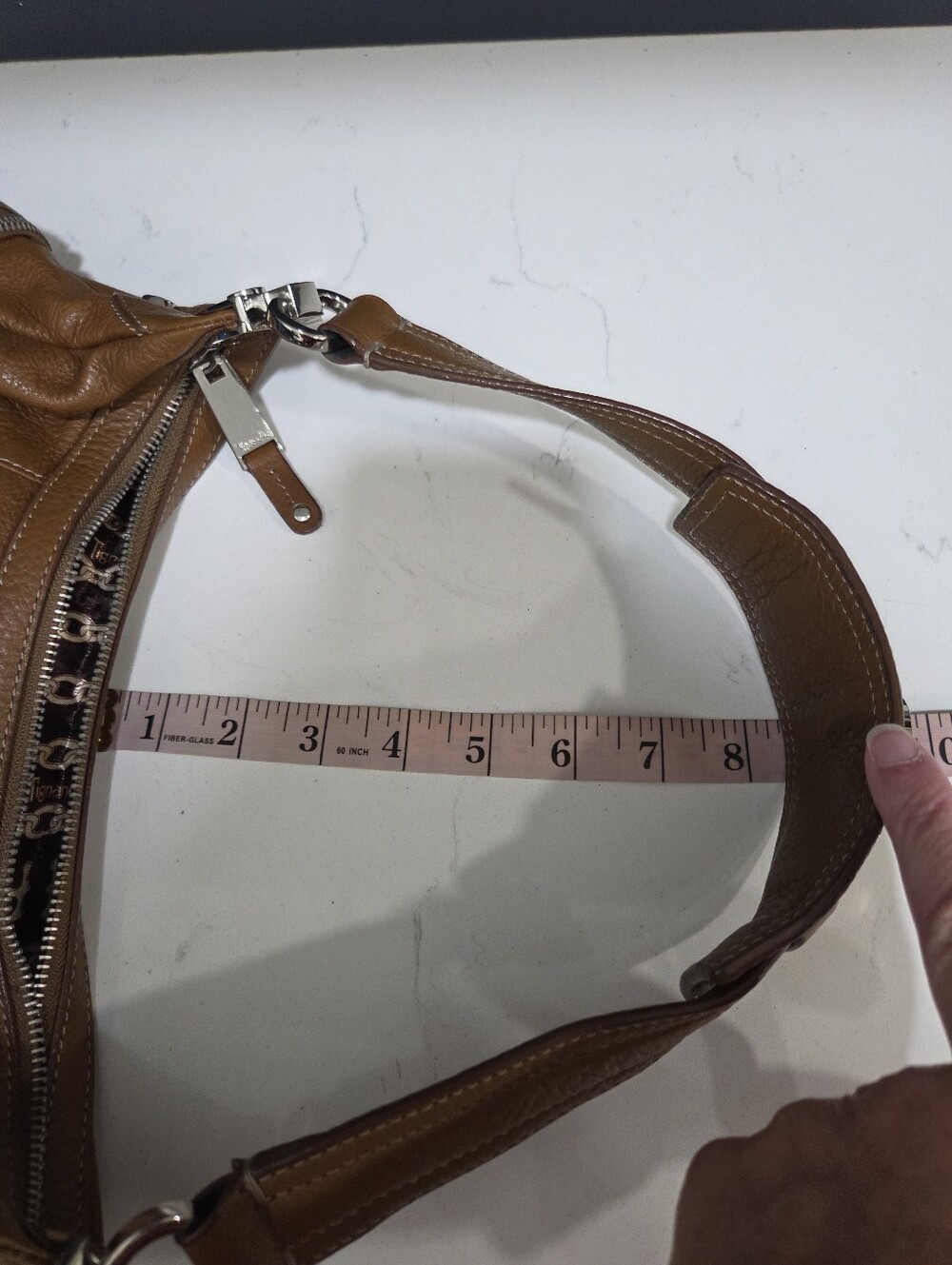Tignanello Hobo Bag Warm Cognac Brown Leather Silver Trims - Picture 14 of 15